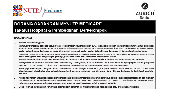 Borang Permohonan NUTP Medicare